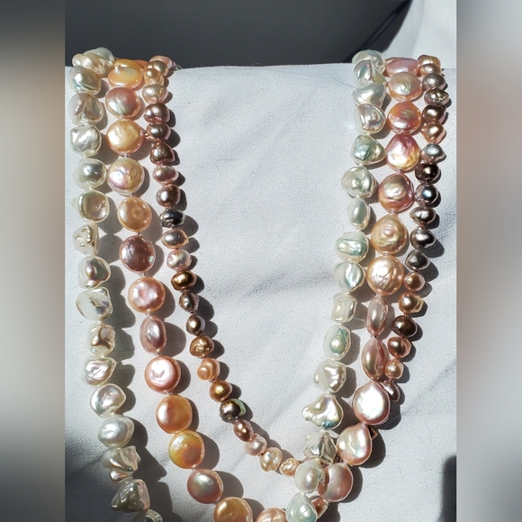 Pinky Mauve Bronze Golden Freshwater Pearl Opera Length Necklace - Picture 6 of 7